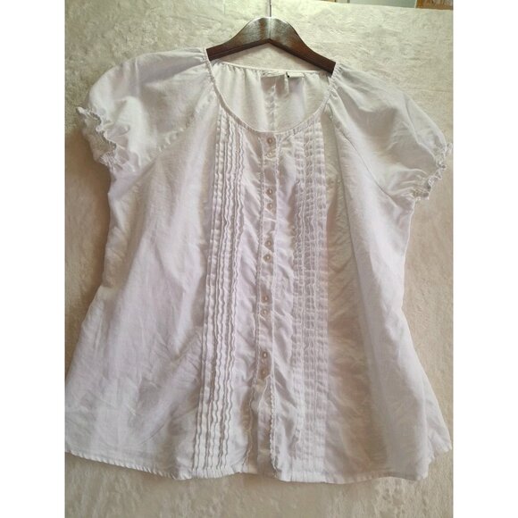 Kim Rogers Tops - Womens Size Large Linen Pintucked Puff Sleeve Prairie Coquette Cottage Blouse